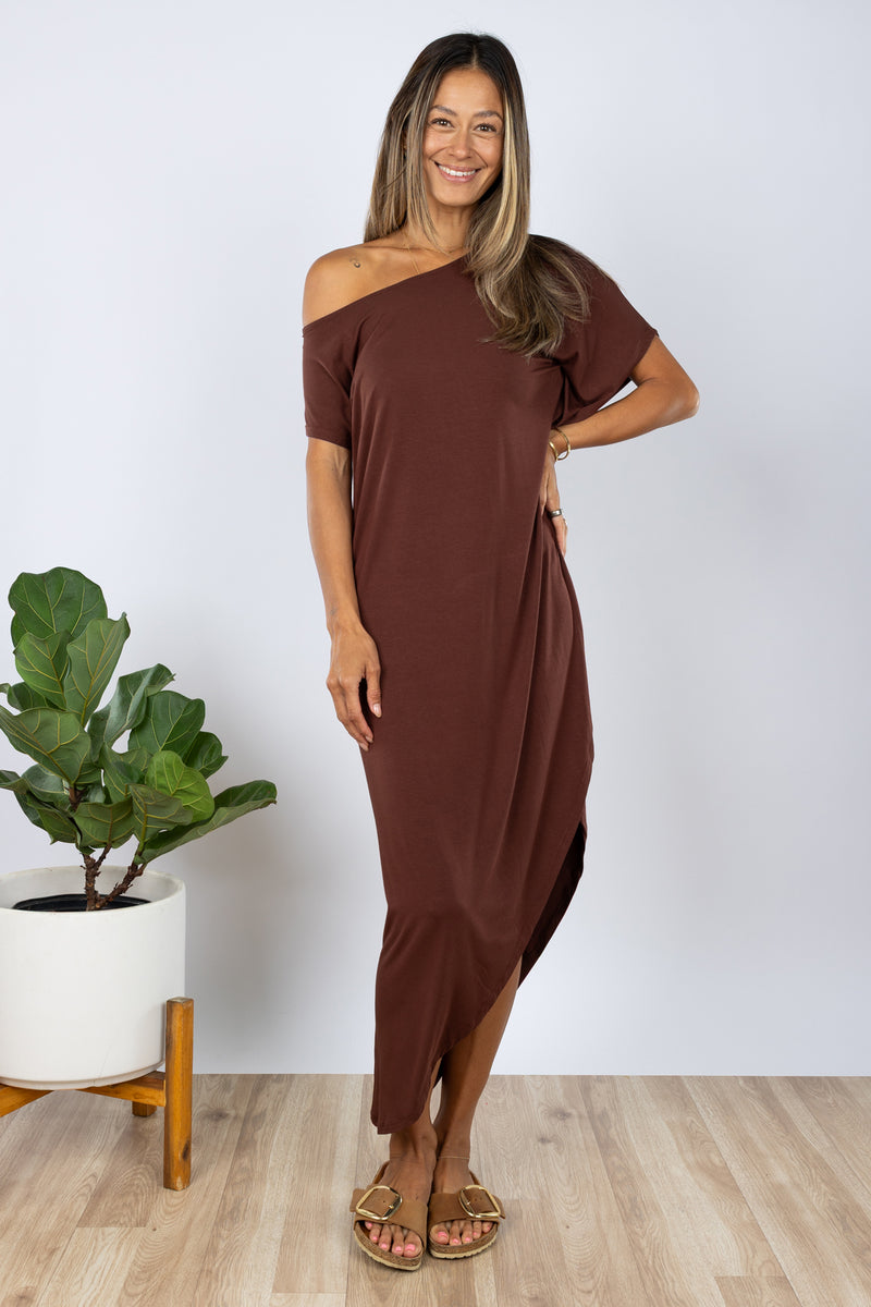 Lola Asymmetrical Dress (Chocolate)