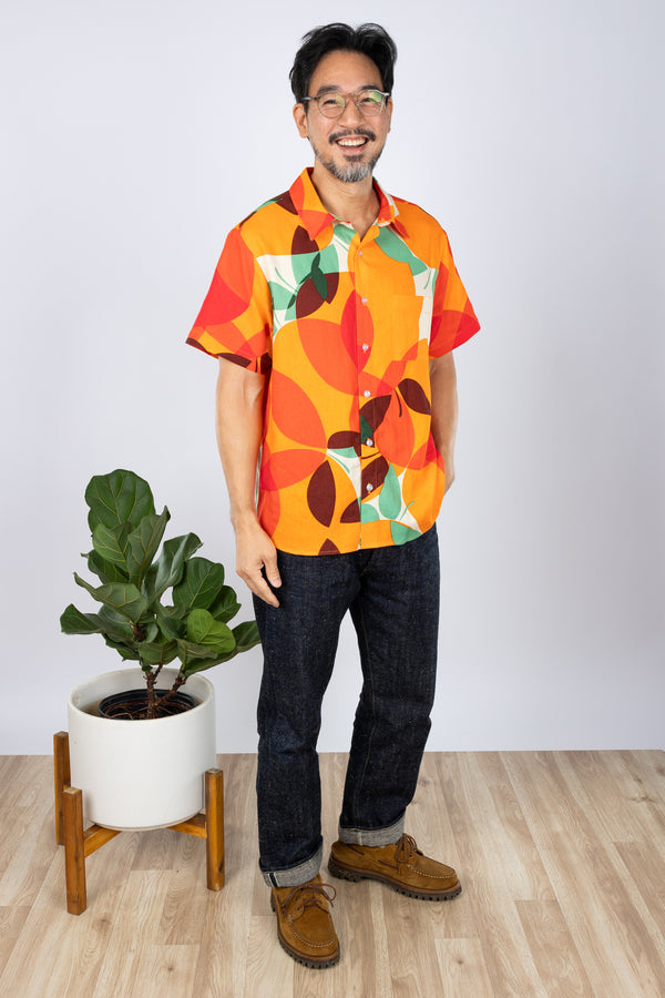Ronnie Men's Aloha Shirt (Tangerine Linen)