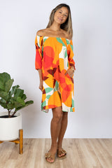 Yuki Gathered Dress (Tangerine Linen)