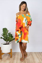 Yuki Gathered Dress (Tangerine Linen)