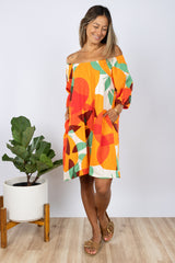 Yuki Gathered Dress (Tangerine Linen) - S