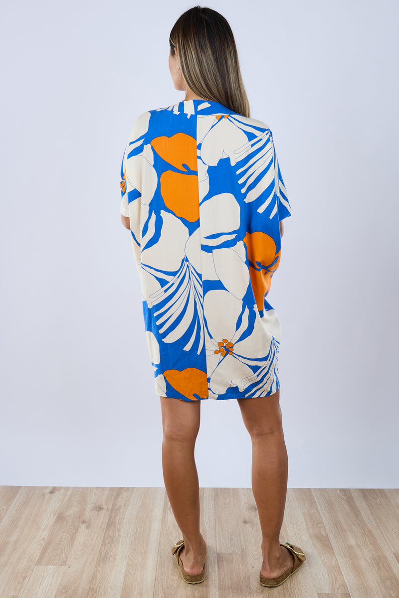 Jade Pleated Kaftan Dress (Coastal Hibiscus)