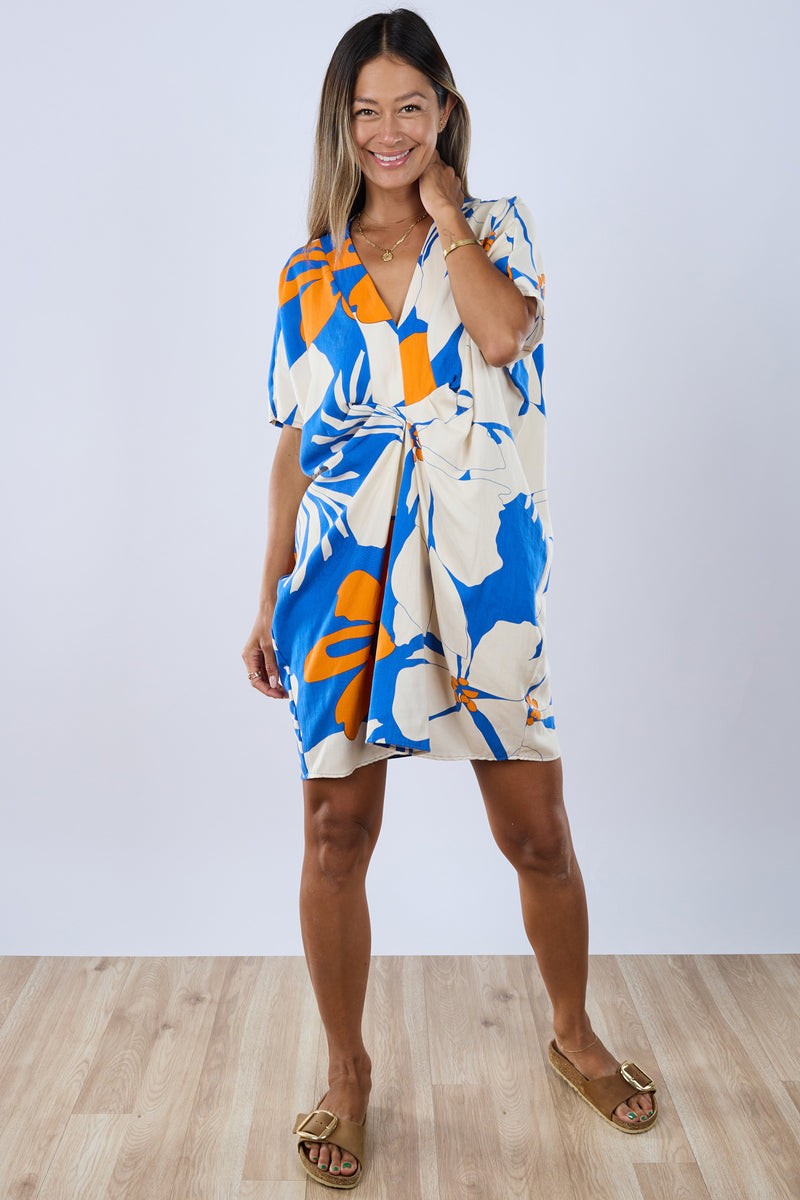 Jade Pleated Kaftan Dress (Coastal Hibiscus)