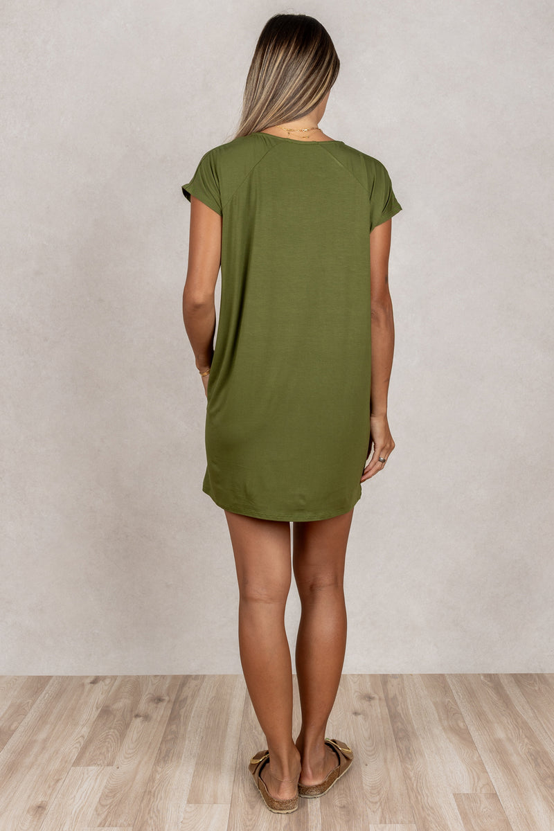 Dawn V-Neck Dress (Olive)