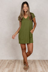 Dawn V-Neck Dress (Olive)