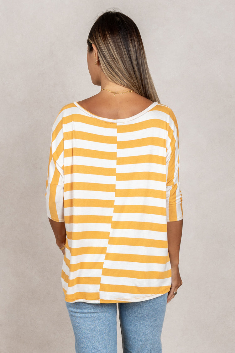 Julie 3/4 Sleeve Top (Mango Stripe)