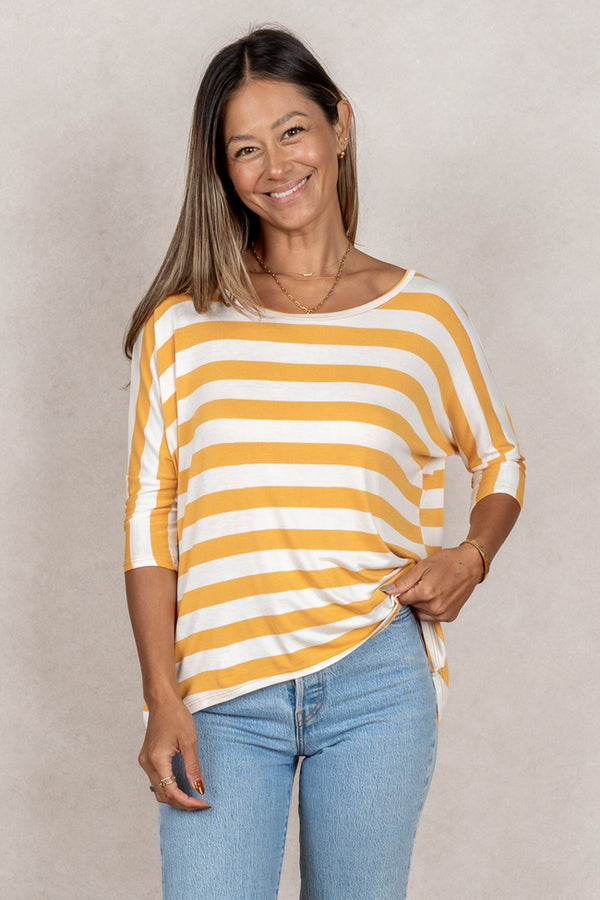 Julie 3/4 Sleeve Top (Mango Stripe)