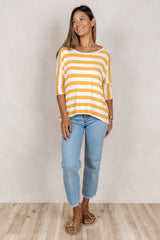 Julie 3/4 Sleeve Top (Mango Stripe)