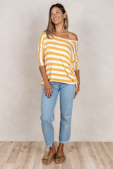 Julie 3/4 Sleeve Top (Mango Stripe)
