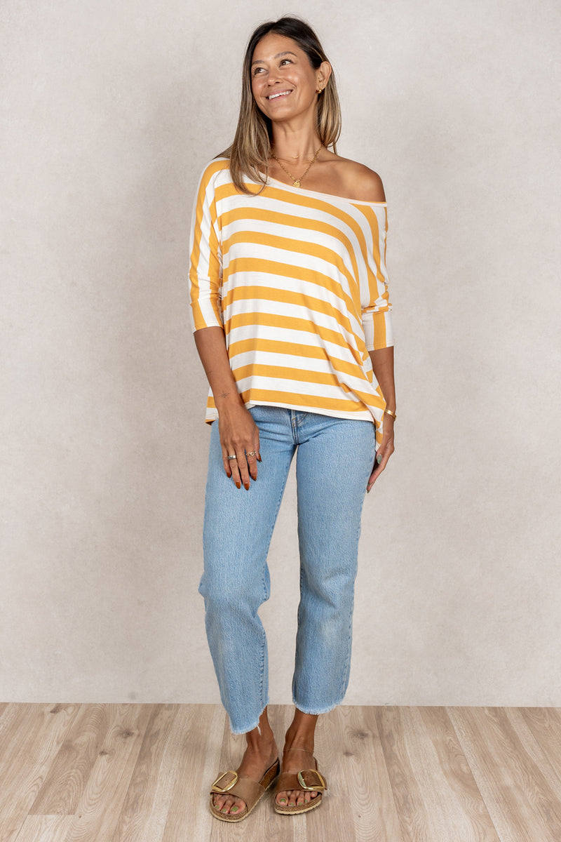 Julie 3/4 Sleeve Top (Mango Stripe)