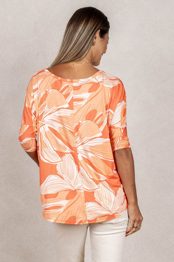 Julie 3/4 Sleeve Top (Blush Monstera)