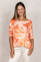 Julie 3/4 Sleeve Top (Blush Monstera) - M