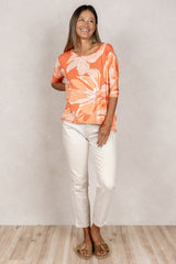 Julie 3/4 Sleeve Top (Blush Monstera) - M