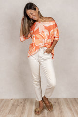 Julie 3/4 Sleeve Top (Blush Monstera) - M