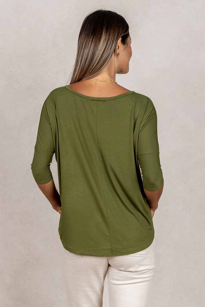 Julie 3/4 Sleeve Top (Olive)