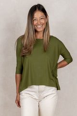 Julie 3/4 Sleeve Top (Olive)