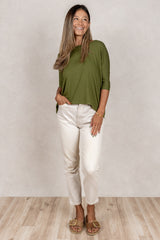 Julie 3/4 Sleeve Top (Olive)