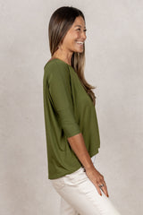 Julie 3/4 Sleeve Top (Olive)