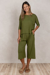 Julie 3/4 Sleeve Top (Olive)