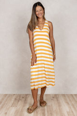 Lissa Twist-Back Midi Dress (Mango Stripe)
