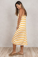 Lissa Twist-Back Midi Dress (Mango Stripe)
