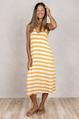 Lissa Twist-Back Midi Dress (Mango Stripe)