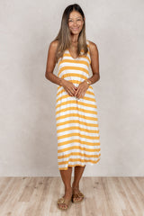 Lissa Twist-Back Midi Dress (Mango Stripe)