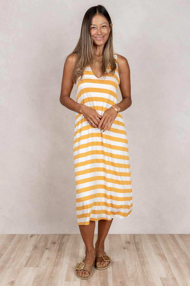 Lissa Twist-Back Midi Dress (Mango Stripe)
