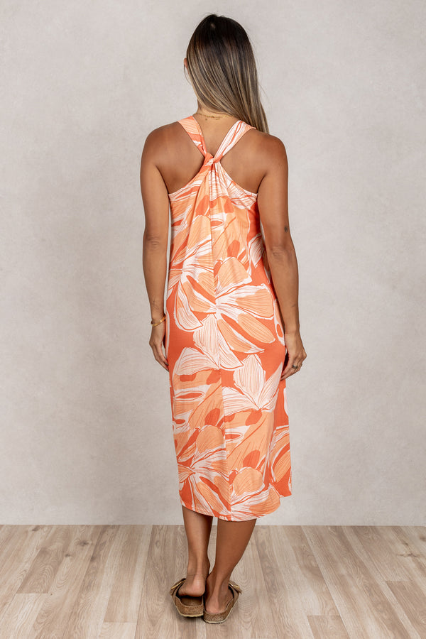 Lissa Twist-Back Midi Dress (Blush Monstera)