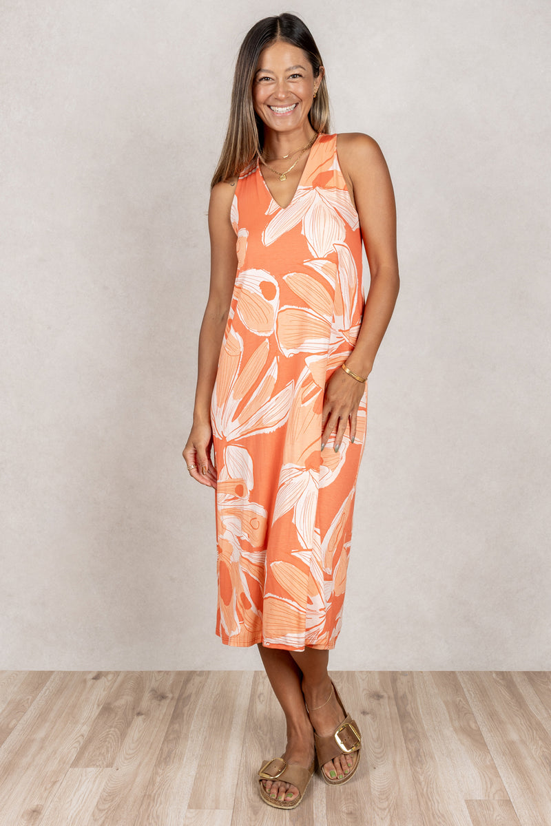 Lissa Twist-Back Midi Dress (Blush Monstera)