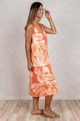 Lissa Twist-Back Midi Dress (Blush Monstera)