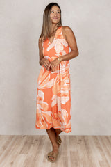 Lissa Twist-Back Midi Dress (Blush Monstera)