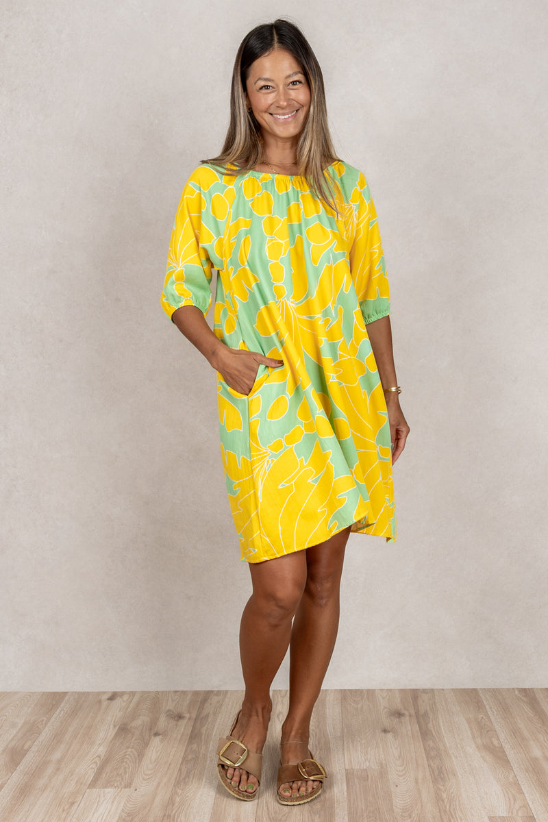 Yuki Gathered Dress (Sunshine Palm)