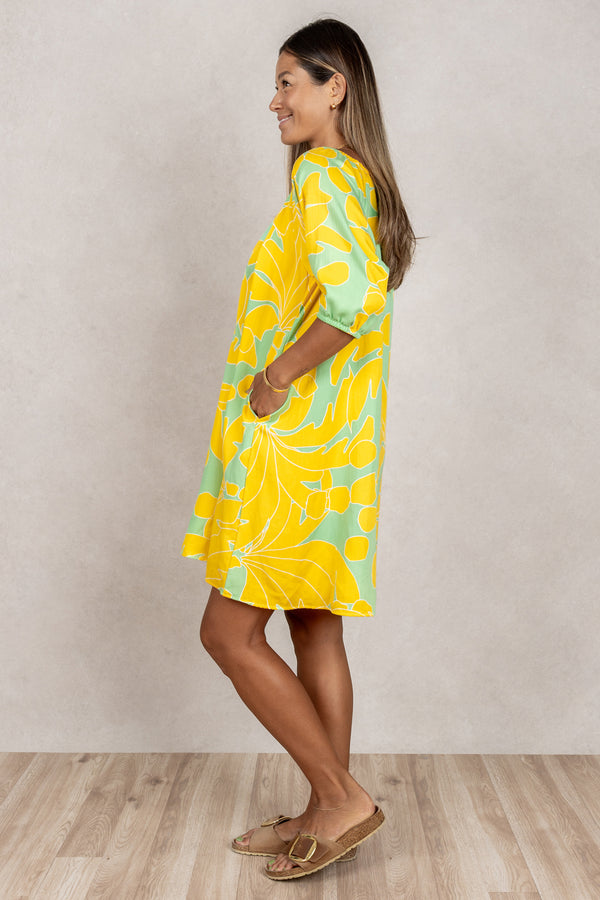 Yuki Gathered Dress (Sunshine Palm)