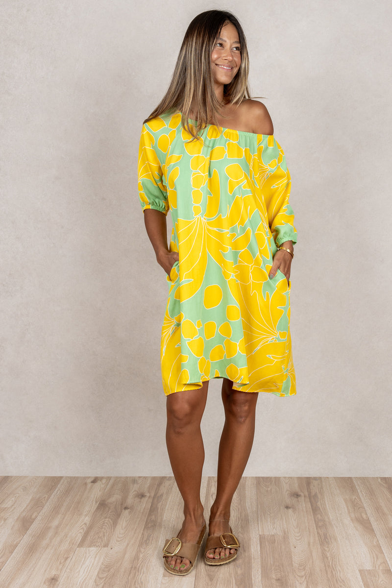 Yuki Gathered Dress (Sunshine Palm)