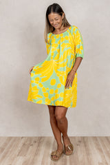Yuki Gathered Dress (Sunshine Palm)