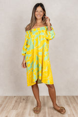 Yuki Gathered Dress (Sunshine Palm)