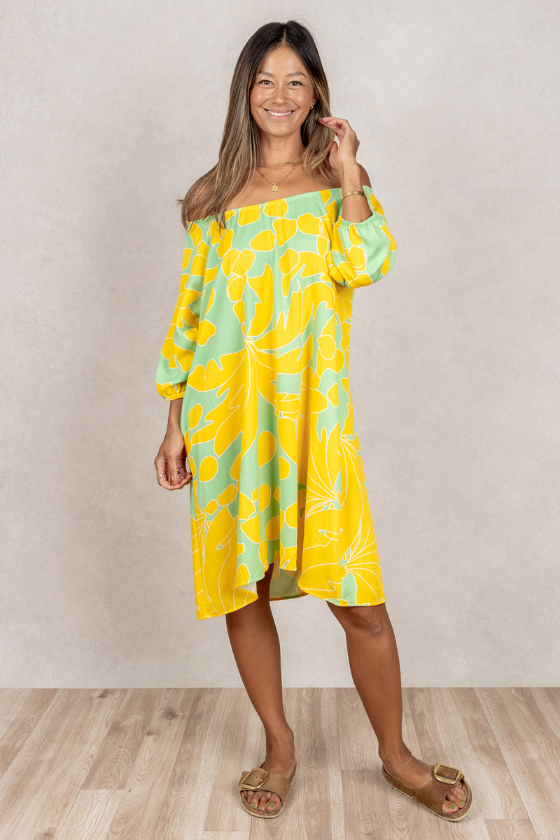 Yuki Gathered Dress (Sunshine Palm)