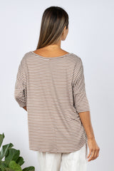 Julie 3/4 Sleeve Top (Mocha Stripe)