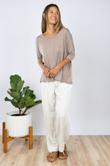 Julie 3/4 Sleeve Top (Mocha Stripe)
