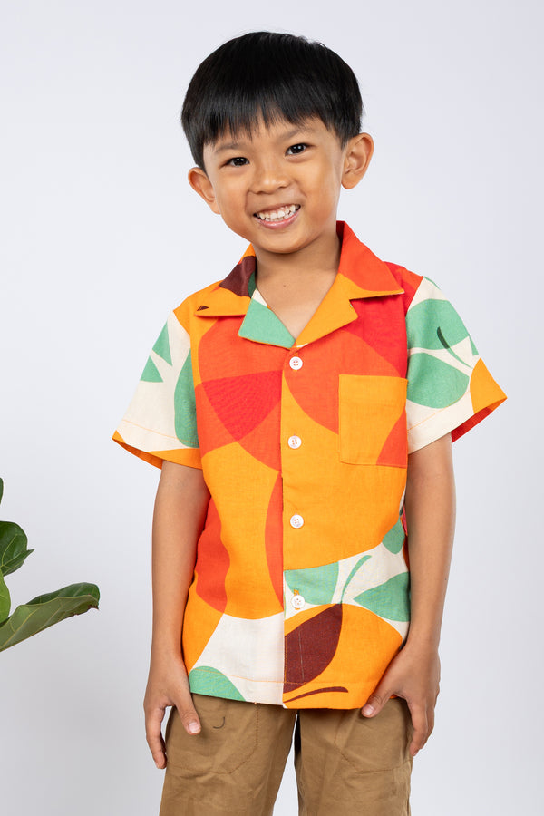 Mini Ronnie Aloha Shirt (Tangerine Linen)