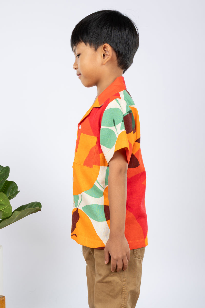 Mini Ronnie Aloha Shirt (Tangerine Linen)