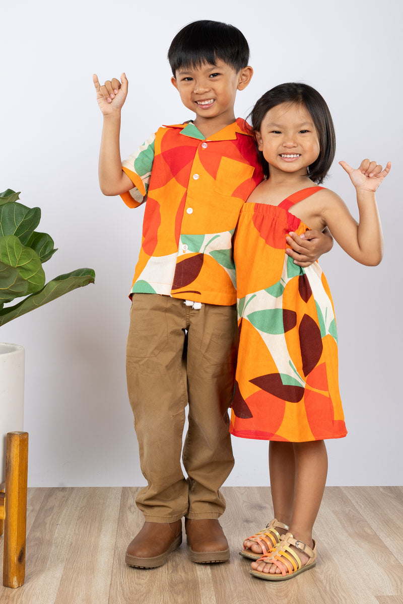 Mini Ronnie Aloha Shirt (Tangerine Linen)
