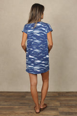 Dawn V-Neck Dress (Indigo Waves)