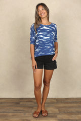 Julie 3/4 Sleeve Top (Indigo Waves)