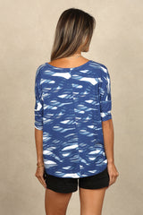 Julie 3/4 Sleeve Top (Indigo Waves)