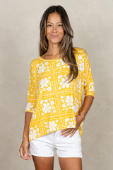Julie 3/4 Sleeve Top (Golden Lei)