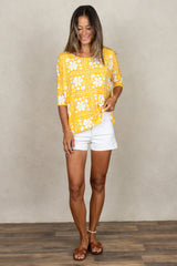 Julie 3/4 Sleeve Top (Golden Lei)