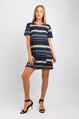 Stacey T-Shirt Dress (Navy Mixed Stripe) - L