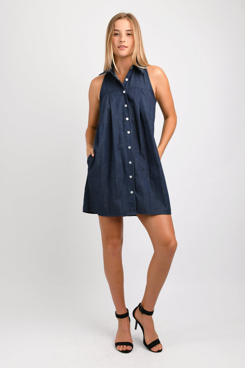 Lani Button Down Tank Dress (Denim) - S